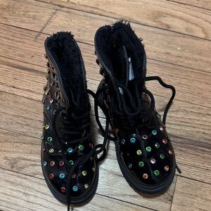 Lola + The Boys Black Boots with Colorful Gems